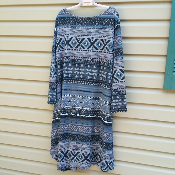 Zanzea Sz 5x Blue Gray Black Stripe Dress - Picture 3 of 4